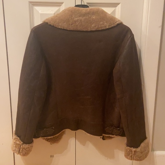 Vintage Aviation Brown leather and Beige Shearling GAP  jacket in size SMALL - Picture 2 of 7